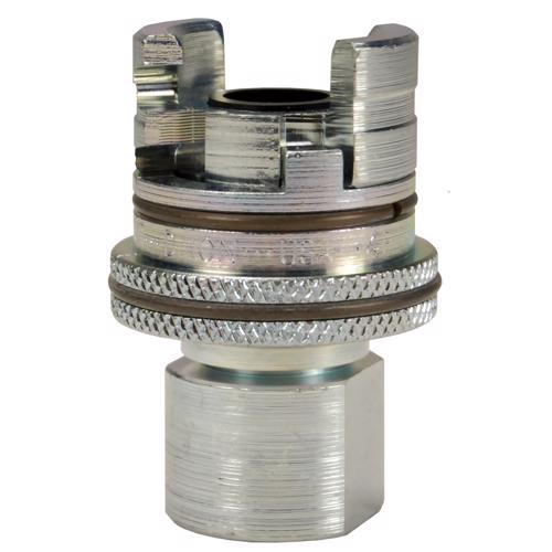 4PF4-FS Trivalent Chrome Plated Steel Dual-Lock™ P-Series Thor Interchange Female Thread Coupler with Knurled Flanged Sleeve